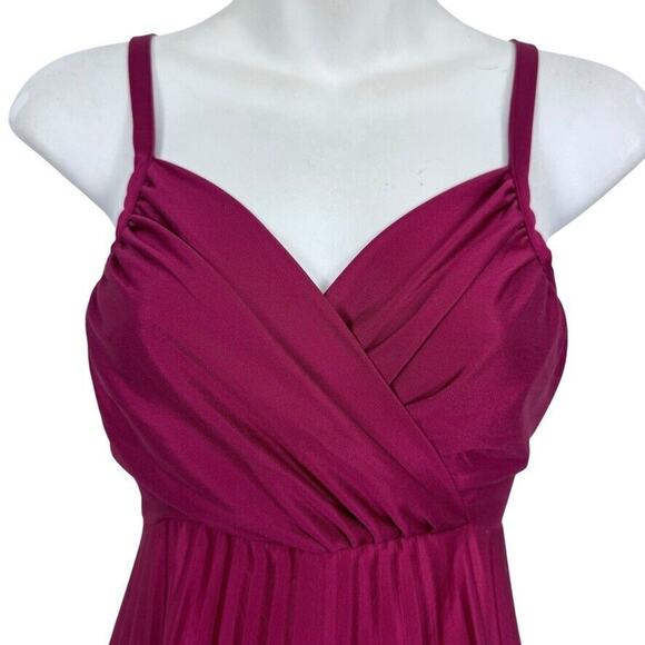 Vintage Womens Union Tag Dark Red Pleated V-Neck Maxi 70's Dress Empire Waist XS - Picture 5 of 15